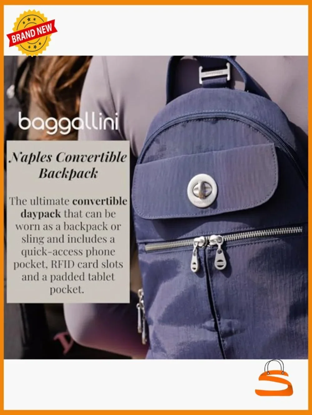 Convertible Backpack Sling Crossbody Nylon Handbag RFID Padded Tablet Sleeve